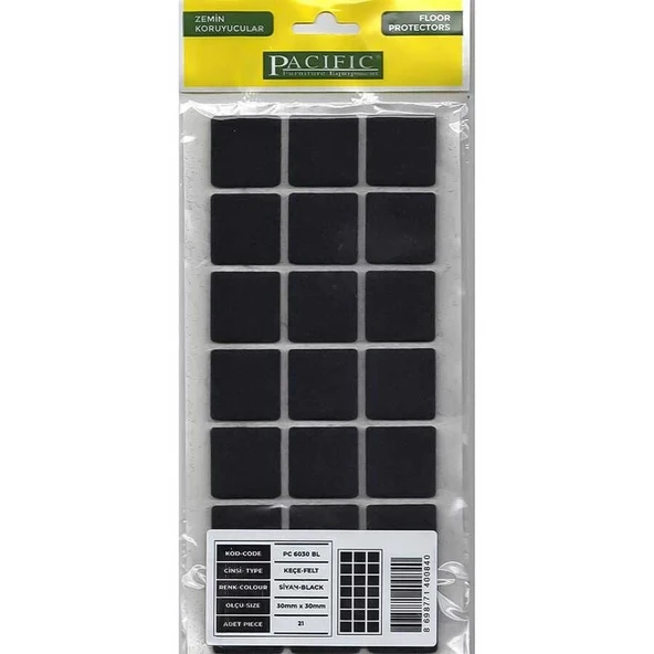 Pacific 6030 BL Yapışkanlı Keçe 30 mm X 30 mm Siyah ürün görseli 1