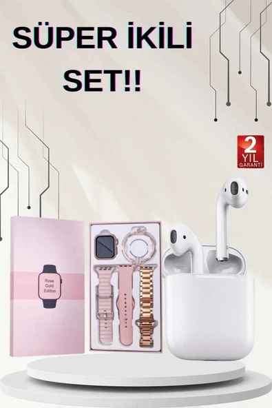 3 Kordonlu Dokunmatik Ekran Akıllı Saat ve 2.Nesil Kablosuz Bluetooth Kulaklık ANC/ENC ürün görseli 1