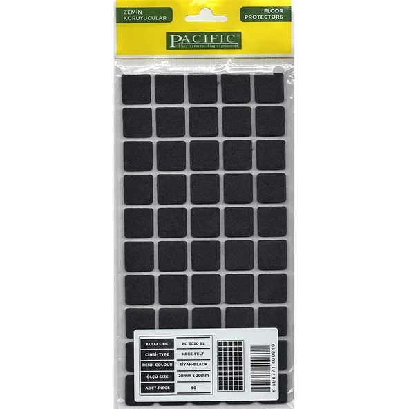 Pacific 6020 BL Yapışkanlı Keçe 20 mm X 20 mm Siyah ürün görseli 1