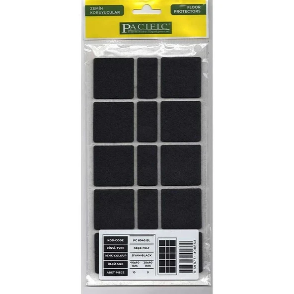Pacific 6040 BL Yapışkanlı Keçe 40 mm X 40 mm Siyah ürün görseli 1