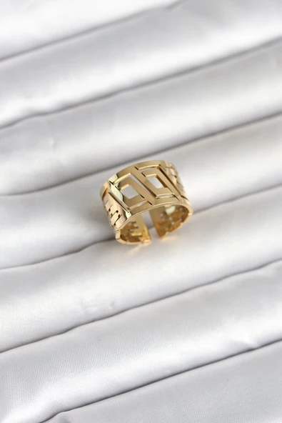316L Çelik Gold Renk Geometrik Model Kadın Yüzük ürün görseli 1