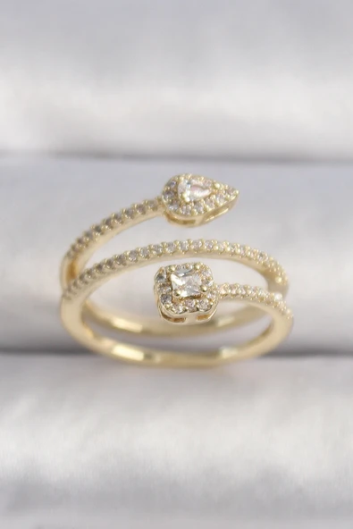 Pirinç Gold Renk Zirkon Taşlı Ok Model VIP Seri Kadın Yüzük ürün görseli 1