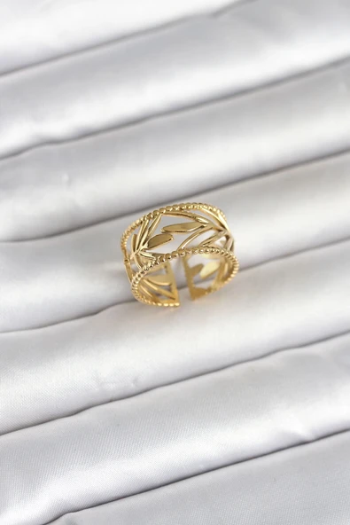 316L Çelik Gold Renk Başak Model Kadın Yüzük ürün görseli 1