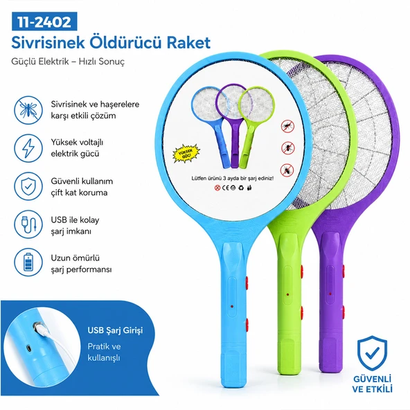 RENKLİ RAKET MODELİ ELEKTRONİK SİNEK ÖLDÜRÜCÜ CIZ MAKİNE HERHANGİ BİR RENK GÖNDERİLİR ürün görseli 1