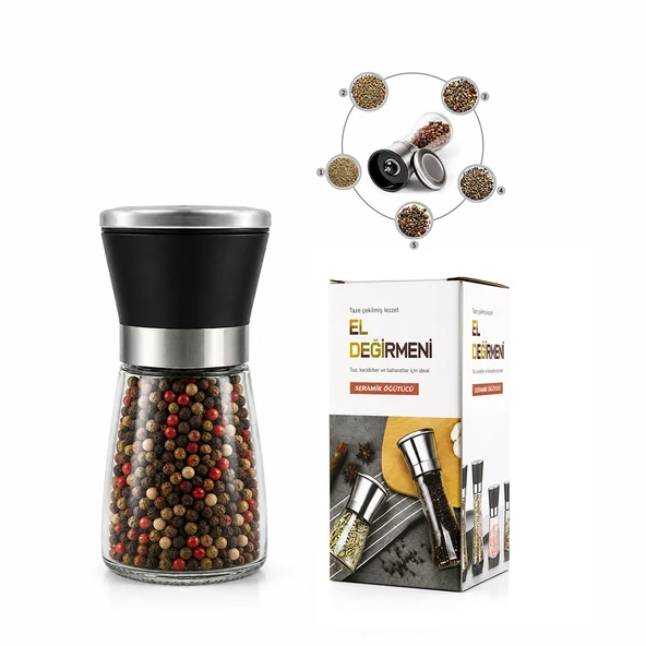 HAND GRINDER KÜÇÜK CAM HAZNELİ - PLS.KAPAKLI - KROM BELLİ TUZ - BAHARAT ÖĞÜTÜCÜ ürün görseli 1