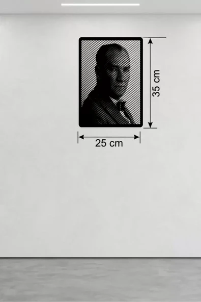 Atatürk Line Art Metal Görünümlü Ahşap Tablo - Modern Ofis ve Ev Dekoru ürün görseli 1