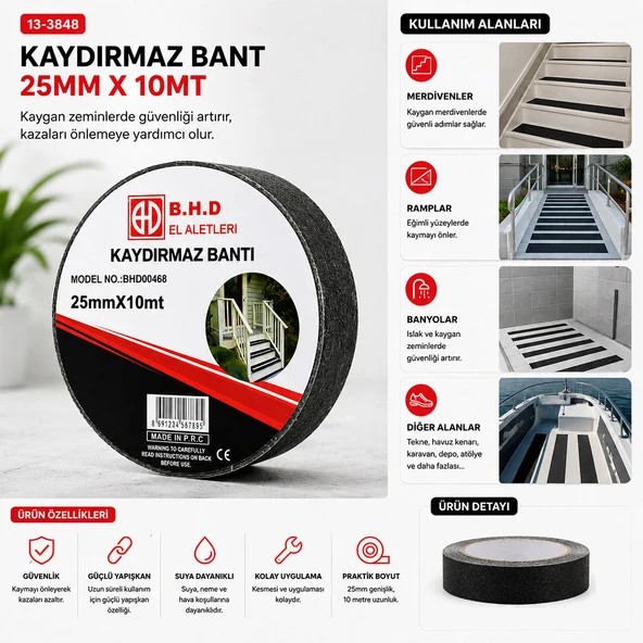 25MM X 10MT KAYDIRMAZ SİYAH BANT - Resim 2