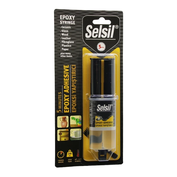 SELSİL EPOXY SYRINGE ADHESİVE ŞIRINGA EPOKSİ YAPIŞTIRICI 28GR. ALÜMİNYUM - CAM - PORSELEN - SERAMİK - AHŞAP - METAL ürün görseli 1