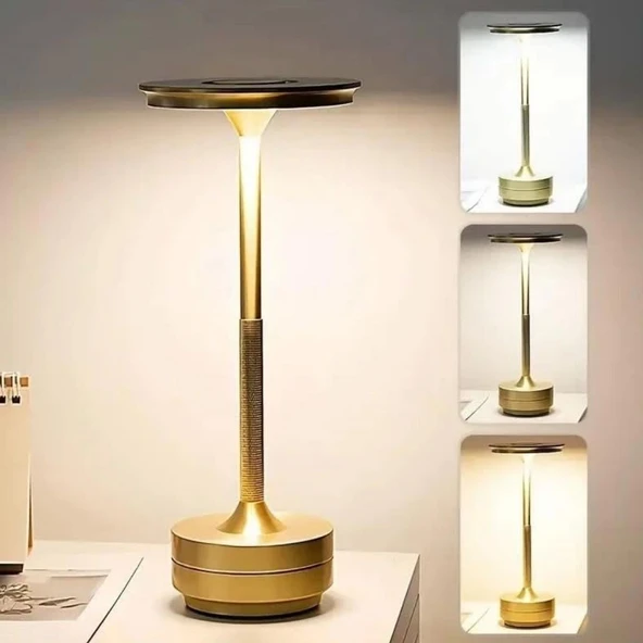 Eskitme Gold Kasa Dokunmatik Şarjlı Masa Lambası – 3 Renk Işık Modlu, LED Aydınlatmalı, Modern & Dekoratif Abajur ürün görseli 1