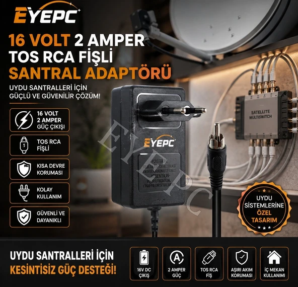 16 VOLT - 2. AMPER TOS FİŞLİ RCA YERLİ ÜRETİM PRİZ TİPİ SANTRAL ADAPTÖRÜ ürün görseli 1