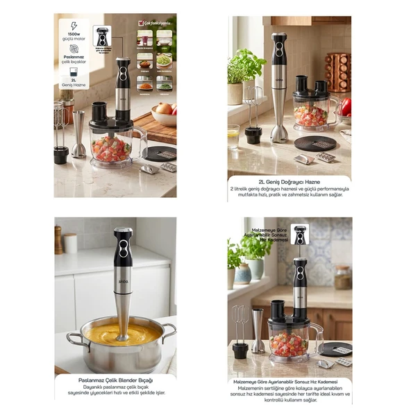 MULTİ BLENDER SETİ 2LT HAZNELİ SHB-7532 (5224) - Resim 3