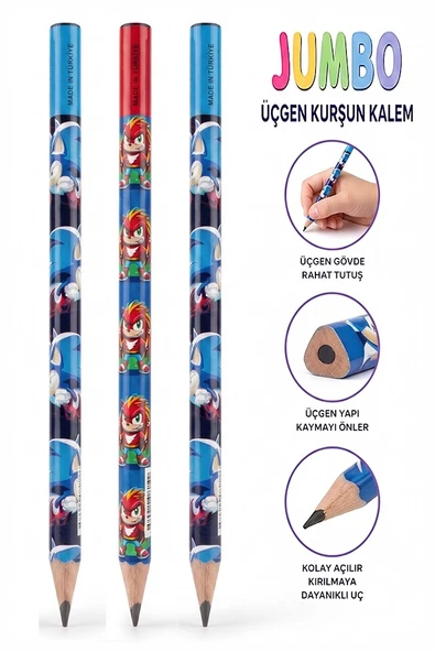 Sonic Jumbo Kurşun Kalem 3 Adet Fatih Üçgen Başlangıç Kalemi Siyah İlk Kalemim Jumbo Kalın Kalem Kolay Tutuş ürün görseli 1