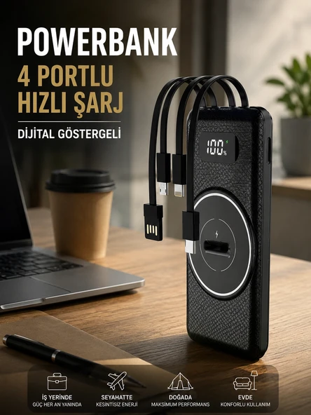 Hızlı Şarj Dijital Göstergeli Powerbankli Çoklu Şarj Özelliği ürün görseli 1