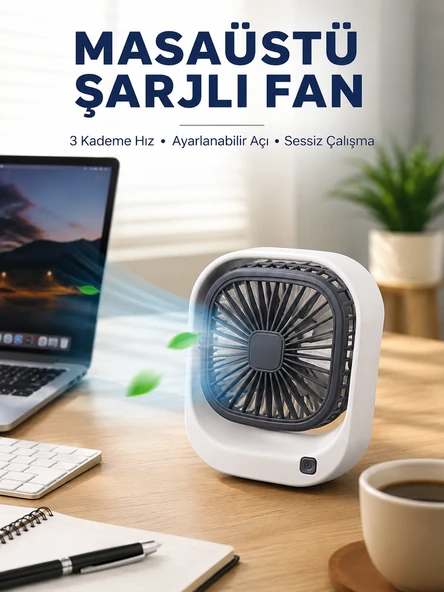 Taşınabilir Masaüstü Fan Ayarlanabilir Açılı Şarjlı Tasarım ürün görseli 1