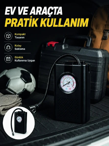 Taşınabilir Araç Hava Pompası Analog Manometreli Lastik Şişirme Pompası ürün görseli 1