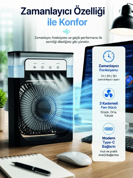 Su Hazneli Püskürtmeli Fan 1-3-5 Püskürtme Seçeneği, Type-c Güç Girişi ürün görseli 1