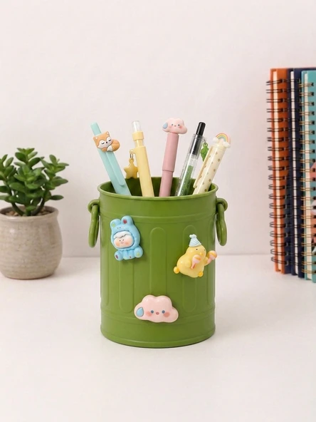 Sevimli Stickerlı Masaüstü Kalemlik Organizer - Yeşil ürün görseli 1