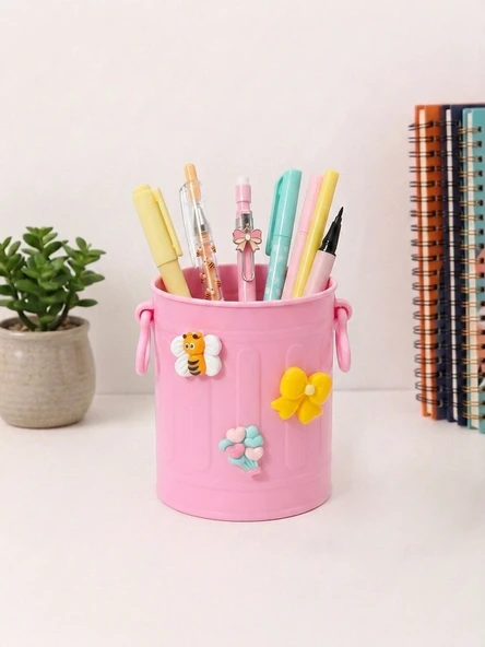 Sevimli Stickerlı Masaüstü Kalemlik Organizer - Pembe ürün görseli 1