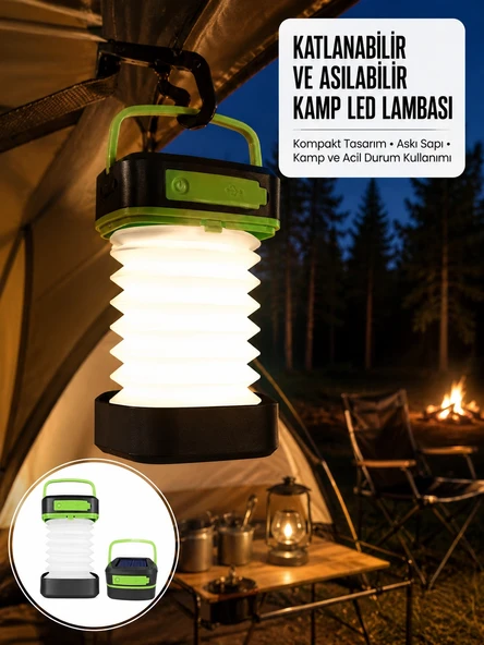 Kamp Lambası Katlanabilir Lamba Solar Şarjlı Led Lamba El Fenerli Yeni Nesil ürün görseli 1