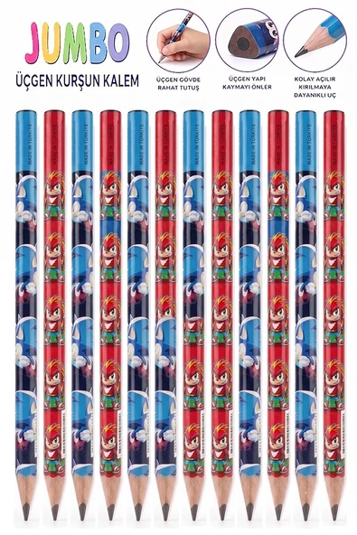 Sonic Jumbo Kurşun Kalem 12 Adet Fatih Üçgen Başlangıç Kalemi Siyah İlk Kalemim Jumbo Kalın Kalem Kolay Tutuş ürün görseli 1