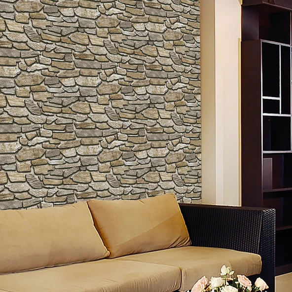 Golden Ham Taş Desen 52 cm x 10 m 3 Boyutlu Duvar Kağıdı Koyu Gri (7'li Paket) ürün görseli 1