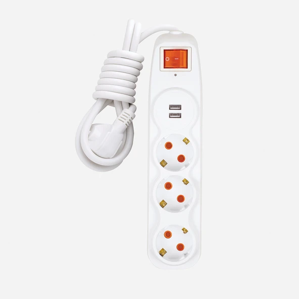 Nilson 2'li Usb Çocuk Korumalı 3'lü Anahtarlı Akım Korumalı Topraklı Grup Priz (5'li Paket) ürün görseli 1