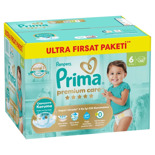 Prima Premium Care Fırsat Paket 6 Beden 13-18 Kg 62 Adet (2'li Paket) ürün görseli 1