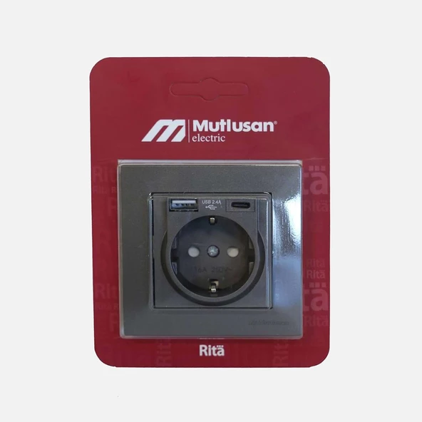 Rita USB Type-C Priz Füme (7'li Paket) ürün görseli 1