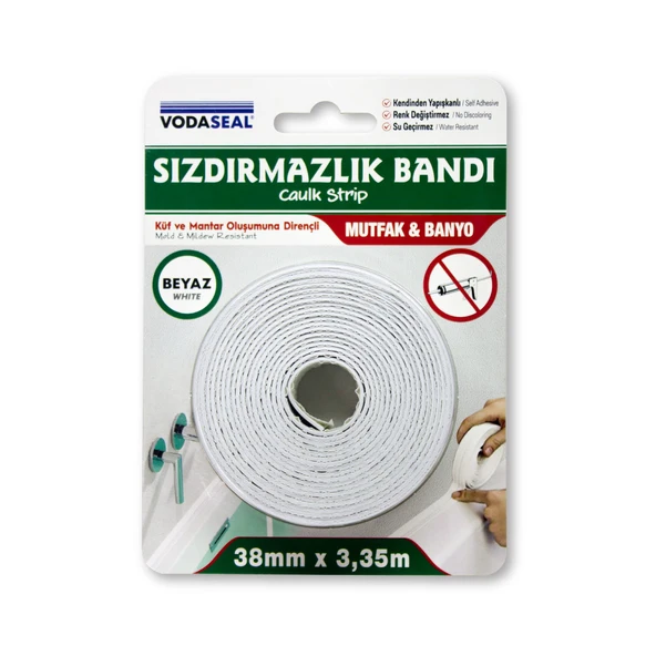 Vodaseal Küvet Kenar Sızdırmazlık Bandı Beyaz 38MMX3,35MT (8'li Paket) ürün görseli 1