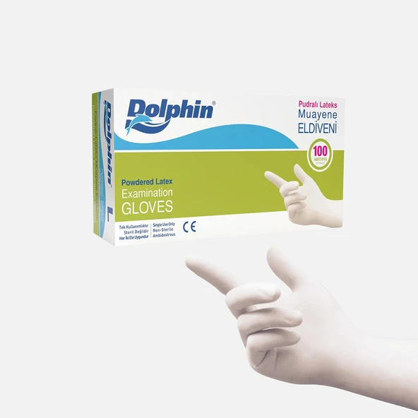 Dolphin Pudralı Lateks Eldiven Beyaz 100'lü S (7'li Paket) ürün görseli 1