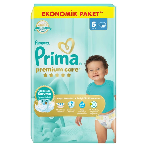 Prima Premium Care Bebek Bezi Ekonomik Paket 5 Beden 11-16 Kg 42 Adet (3'li Paket) ürün görseli 1