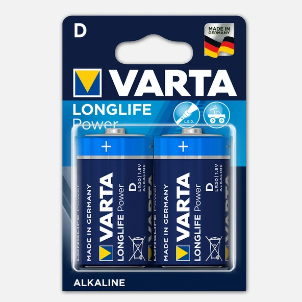 Varta Longlife Power  2 D Alkalin Pil (7'li Paket) ürün görseli 1