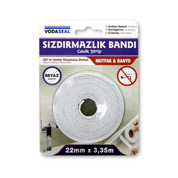 Vodaseal Lavabo Kenar Sızdırmazlık Bandı Beyaz 22MMX3,35MT (8'li Paket) ürün görseli 1