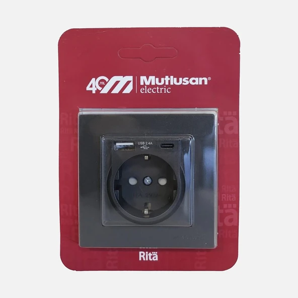 Rita USB Type-C Priz Antrasit (4'li Paket) ürün görseli 1