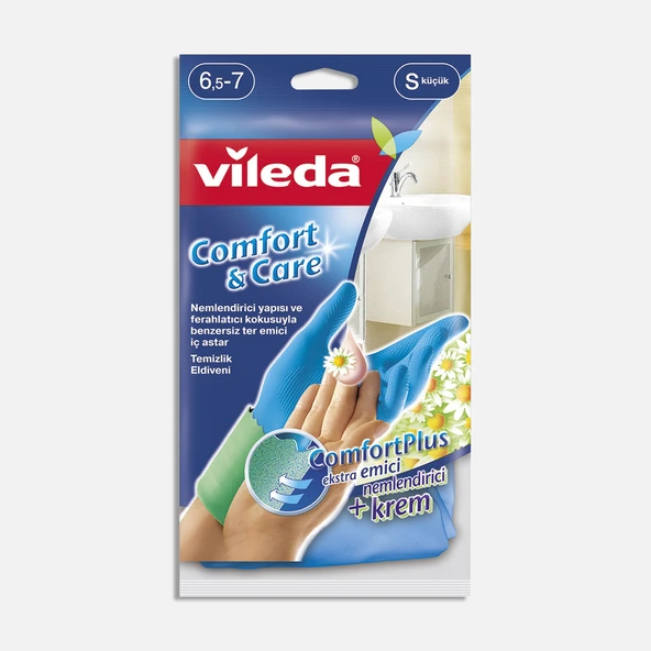 Vileda Comfort & Care Tek Small Temizlik Eldiveni Mavi (7'li Paket) ürün görseli 1