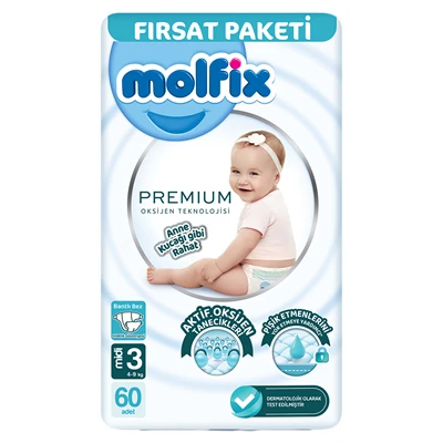 molfix Fırsat Premium Bebek Bezi Midi 60Lı (5'li Paket) ürün görseli 1