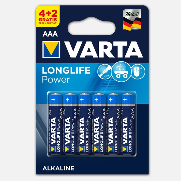 Varta Longlife Power  4+2 AAA Alkalin Pil (8'li Paket) ürün görseli 1