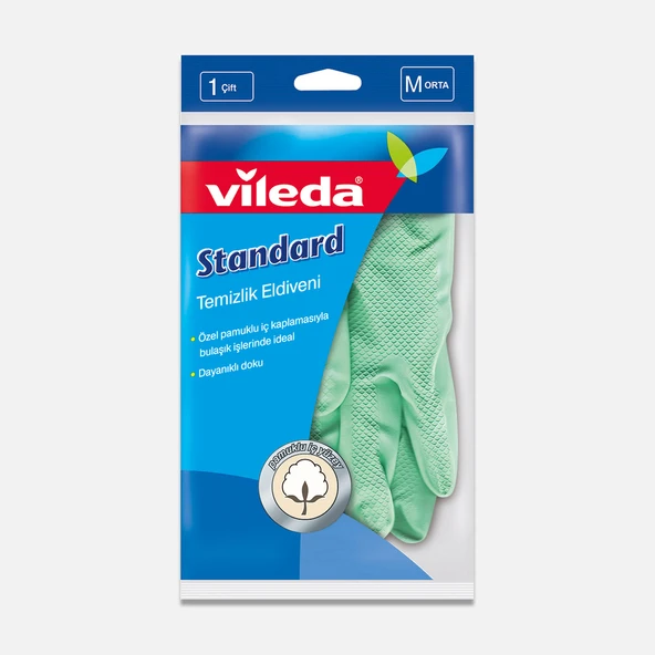 Vileda Standart Pamuklu Tek Medium Temizlik Eldiveni Yeşil (8'li Paket) ürün görseli 1
