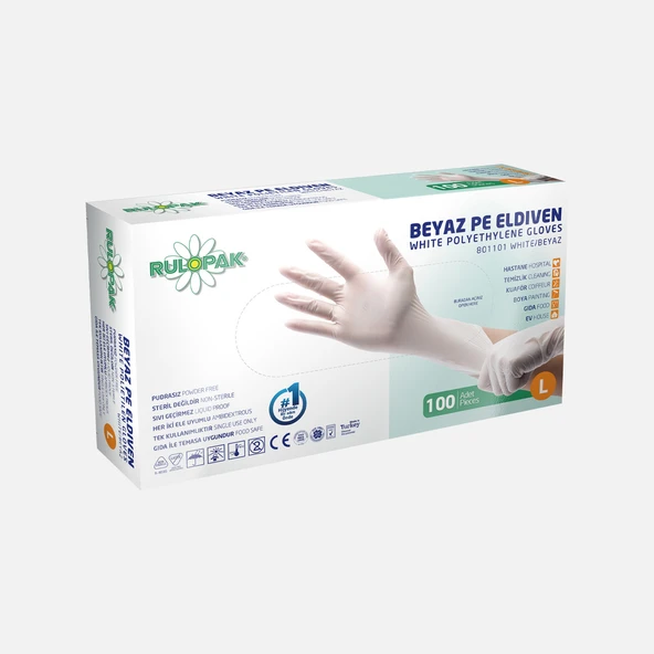 Rulopak PE 100'lü Temizlik Eldiveni Large Beyaz (8'li Paket) ürün görseli 1