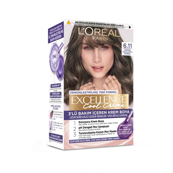 L’Oréal Paris Excellence Cool Creme Saç Boyası – 6.11 Ekstra Küllü Koyu Kumral (4'li Paket) ürün görseli 1