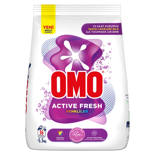 Omo Active Fresh Renkliler Toz Deterjan 36 Yıkama 5.5 Kg (5'li Paket) ürün görseli 1