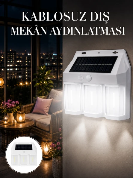 Dış Mekan Solar Duvar Lambası - 120° Hareket Algılama, 3 Işık Modu Yeni Nesil ürün görseli 1