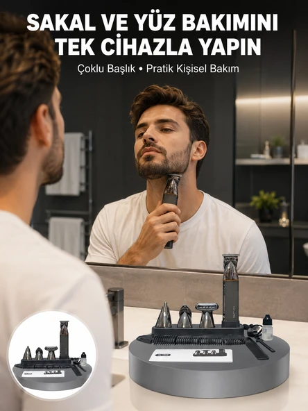 Çok Fonksiyonlu 9 u 1 Arada Tıraş Makinesi Şarjlı Saç Sakal Düzeltici Yeni Nesil ürün görseli 1