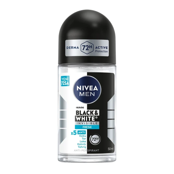 NIVEA Men Erkek Roll On Deodorant Black&White Fresh 50 Ml (6'li Paket) ürün görseli 1