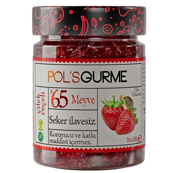 Pol's Gurme Şeker İlavesiz Çilek Reçeli 285 G (8'li Paket) ürün görseli 1