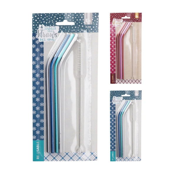 Koopman Renkli Fırçalı Çelik Pipet 5 Parça (6'li Paket) ürün görseli 1