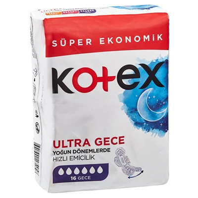 kotex Ultra Süper Ekonomik Hijyenik Ped Gece 16Lı (6'li Paket) ürün görseli 1