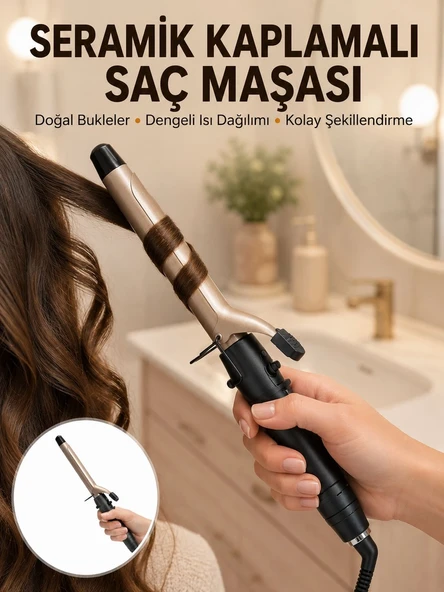 25 mm Seramik Saç Maşası Kalın Bukle ve Hacimli Dalga İçin Yeni Nesil ürün görseli 1