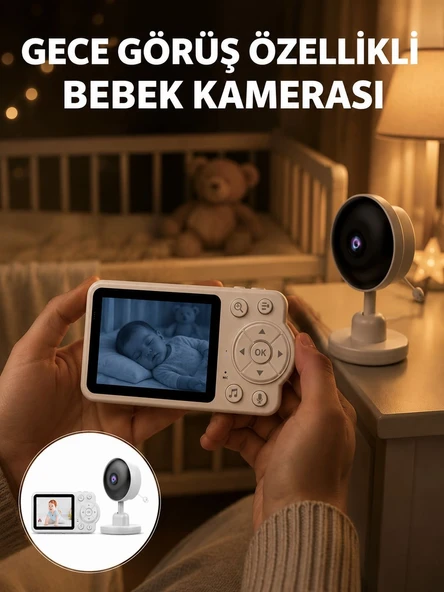 Gece Görüşlü Kablosuz Bebek Monitörü Ağlama ve Hareket Algılama Yeni Nesil ürün görseli 1