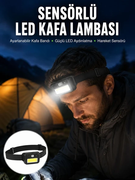 Sensörlü Kamp Lambası Ayarlanabilir Kafa Lambası Kafa Bantlı Yeni Nesil ürün görseli 1